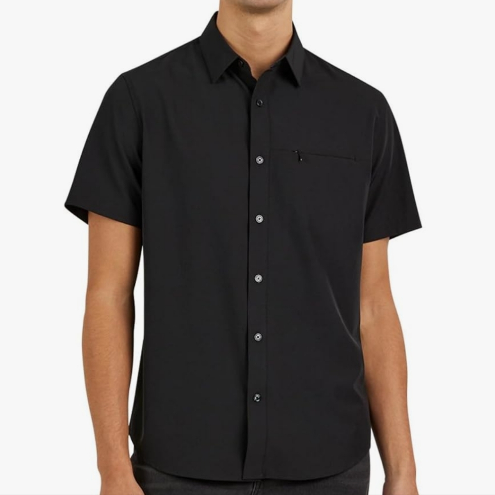 DKNY Mens Short Sleeve Button Down Shirts Quick Dry Wrinkle Resistant